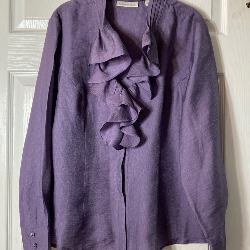 Coldwater Creek purple ruffle blouse Size PXL NWT